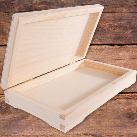 Rectangular Decorative Shallow Wooden, Wooden Rectangular Box With Lid