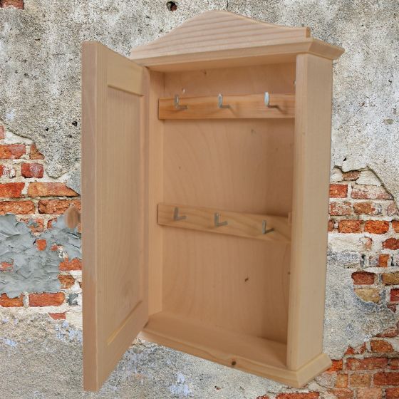 Wooden Key Box Cabinet 6 Hooks Wall