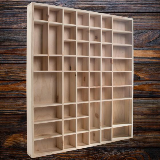 Large Wooden 51 Compartments Trinket Display Shelf 52 x 46 x 5 cm Wall